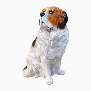 Vintage St Bernard Dog Sculpture in Glazed Terracotta, 1960s