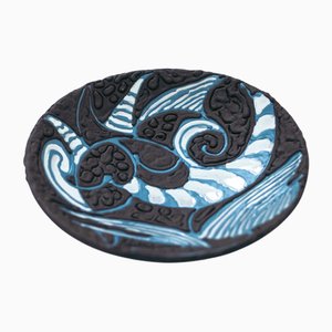 Black and Blue Ceramic Bowl from Király, 1970s