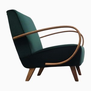 Fauteuil en Bois Courbé et Velours Vert Émeraude par Jindrich Halabala, 1930s