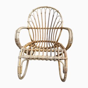 Rattan Lounge Chair, Pays-Bas, France, 1950s