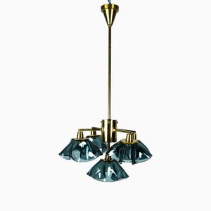 Italienischer Vintage Kronleuchter aus Rauchglas & Messing, 1970er