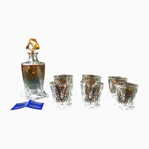 Bohemian Crystal Whiskey Set with Gold Twisted Pattern, 1960s, Set of 7