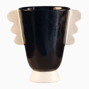 Vase Vintage Noir et Blanc en Céramique, 1980