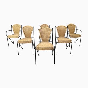 Vintage Esszimmerstühle aus Korbgeflecht & Schmiedeeisen von Frederick Weinberg, 1960er, 6er Set