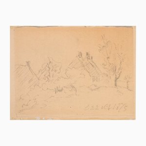 Jongking Johan Barthold, Landscape Study with Thatched Cottages, 1875, Pencil