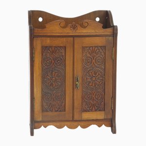 Small Antique Carved Wooden Wall Cabinet with Floral Details, 1920s
