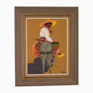 Åke Thorpe, Man on a Donkey, 1960s, Huile sur Panneau, Encadré