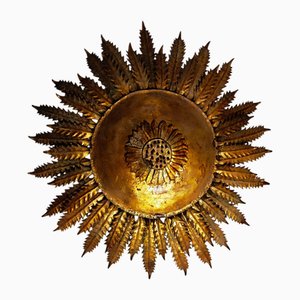 Vintage Sun-Shaped Wall Lamp with Openwork Rays, 1950s