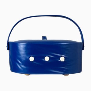 Vintage Sewing Box in Blue Imitation Leather, 1970s