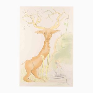 Der im Wasser spiegelnde Hirsch, 1974, Lithographie