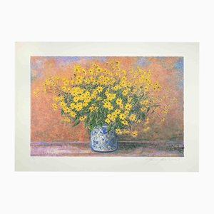 Franco Bocchi, Vase mit Topinambur Blumen, 1980er, Siebdruck