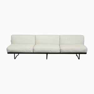 Appartement 3-Seater Sofa in White Leather with Black Frames attributed to Le Corbusier, 1930s