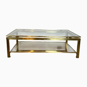 Modernist Coffee Table in Brass with Glass Top by Guy Lefèvre for Maison Jansen