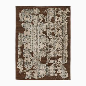 Rug in Obscured Floral Columns on Chocolate Brown by Rug&Kilim