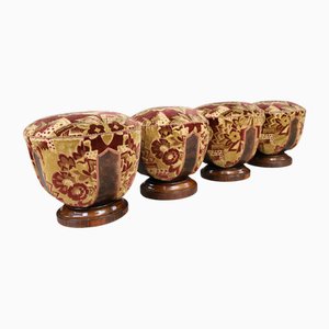 Pouf Art Déco vintage in noce e velluto, Italia, anni '30, set di 4