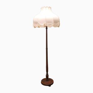 Beech Standard or Floor Lamp with Linen Shade, 1930s