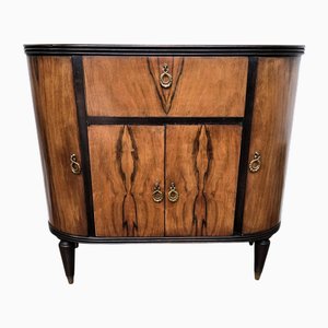 Vintage Art Deco Italian Walnut Burl and Mirror Mosaic Dry Bar Cabinet, 1950s