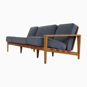 Großes Mid-Century Modern Sofa aus Eiche mit Leder und Wolle von Svante Skogh, 1960er