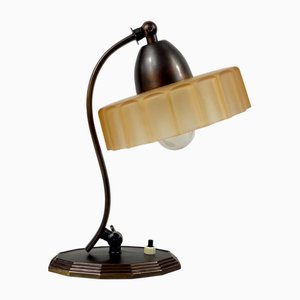 Bronzed Brass and Havanna Glass Table Lamp, 1920s