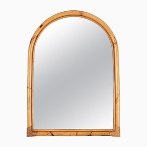 Mid-Century Modern French Riviera Arch Mirror in Bamboo and Rattan Wicker, 1970s