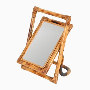 Mid-Century Modern Italian Vanity Adjustable Table Mirror in Bamboo and Rattan, 1970s