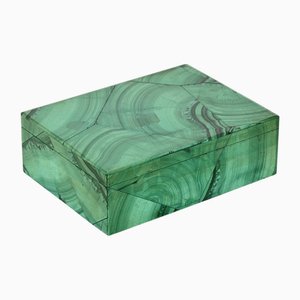 Caja decorativa para joyas italiana Mid-Century moderna de mármol de malaquita verde, años 50