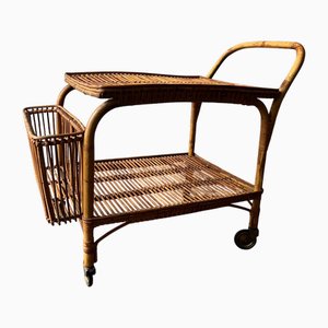 Italian Bamboo and Rattan Serving Cart by Franco Albini, 1960s