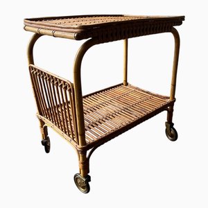 Italian Bamboo and Rattan Serving Cart by Franco Albini, 1960s