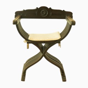 Vintage Savonarola Chair in Dark Wood with Upholstered Seat