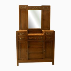 Vintage Wooden Dresser with Marble Top and Large Mirror