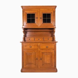 Wood Sideboard with Upper Glass Cabinet and Central Drawers