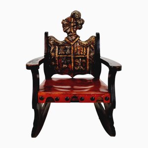 Antique Spanish Hand-Carved Wood Rocking Armchair, 1900s