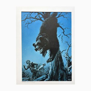 Charles Burki, Dramatic Bear Attack, 1964, Gouache