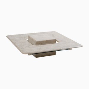 Tavolino da caffè quadrato in travertino, anni '80