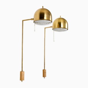 Model V-75 Wall Lamps in Brass by Eje Ahlgren for Bergboms, 1960s, Set of 2