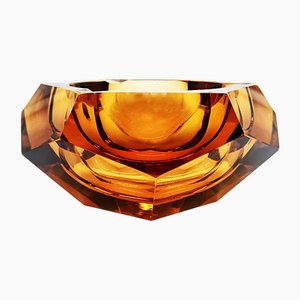 Vintage Italian Amber Multifaceted Ashtray in Murano Glass, 1960s