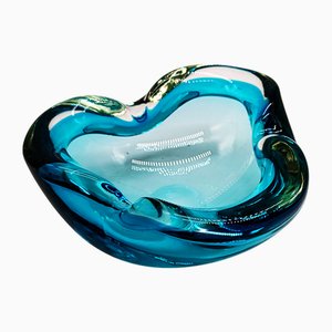 Cenicero italiano en azul claro de cristal de Murano de Flavio Poli para Seguso, años 60