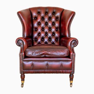 Georgian Chesterfield Oxblood Red Wingback Armchair, 1990s