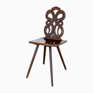 Swiss Alp Folk Art Carved Chair, 1770s