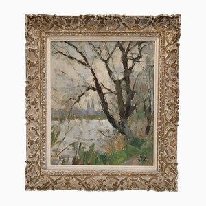 Nicole Gauthier, Winter Landscape, 1960s, Oil on Board, Framed