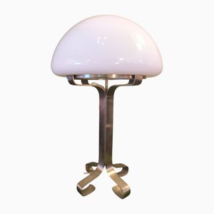 Steel and Opal Glass Lamp, 1970s