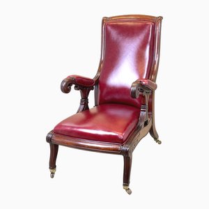 Antique Library Chair in Mahogany and Leather, 1840