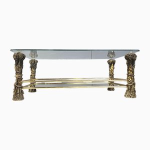 Vintage Brass Flower Coffee Table, 1970s