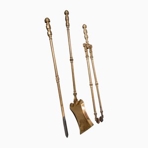 Utensili da fuoco antichi vittoriani in ottone, Regno Unito, fine XIX secolo, set di 3