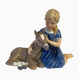 Girl with Donkey Ceramic Figurine from Royal Copenhagen, 1960s