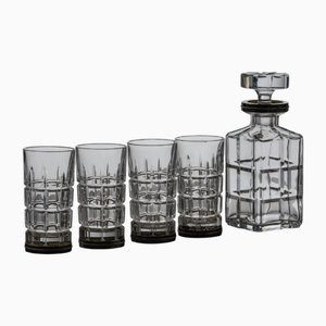Whiskey Decanter and Crystal Glasses, 1960s, Set of 5