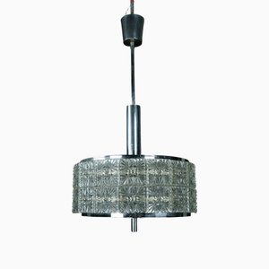 Vintage German Crystal Glass and Chrome Chandelier from Kinkeldey, 1960s