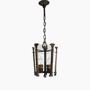 Farol modernista antiguo de bronce de vidrio biselado, década de 1890