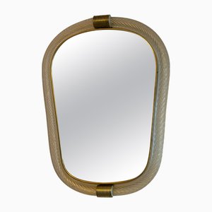 Verdrehter weißer Spiegel aus Muranoglas im Stil von Barovier, 2000er