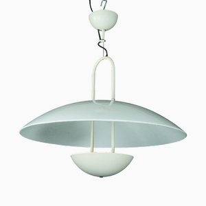 Lampe à Suspension Vintage Blanche avec Abat-Jour en Verre, 1990s